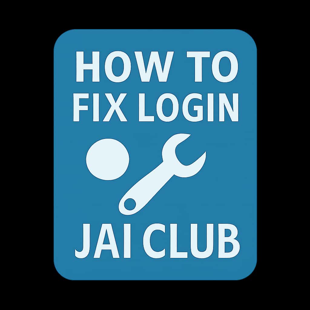 A badge illustrating guidance on fixing login problems for Jai Club.