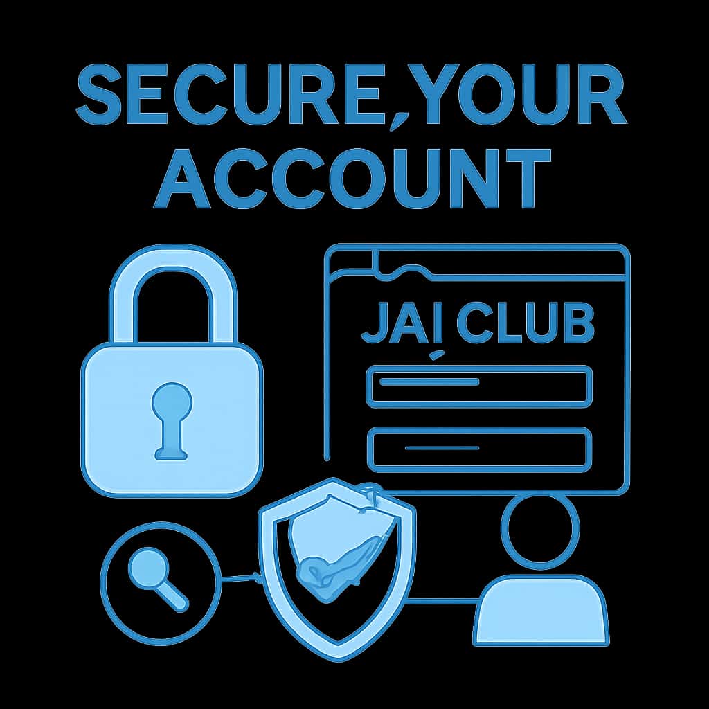 Illustration of security steps for Jai Club accounts.